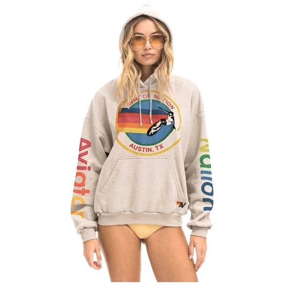 Aviator Nation Tops - Aviator Nation Austin Relaxed Pullover Hoodie in Vintage White